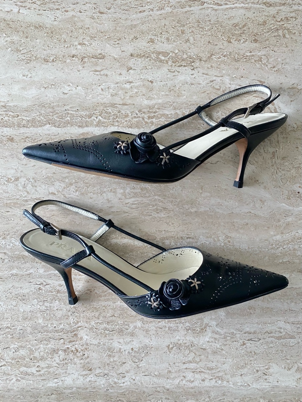 Vintage Prada Rosette Slingback Heels - Picture 3 of 10